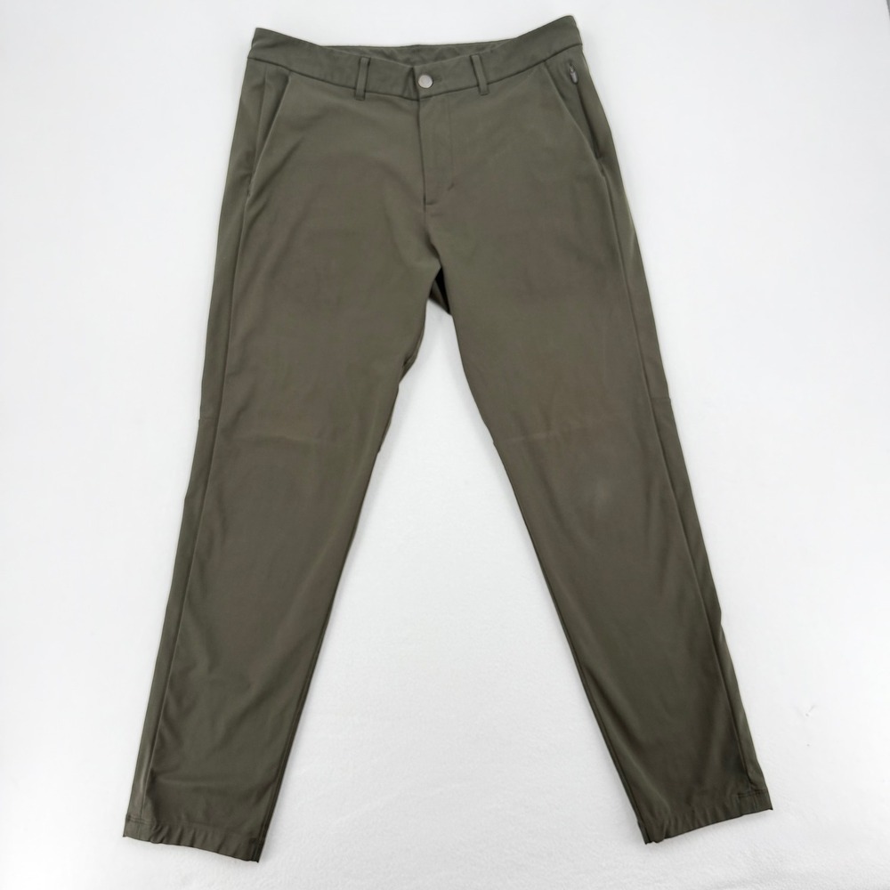 Lululemon Commission Slim-Fit Pant Mens 34 Olive Green Technical Excellent - Picture 3 of 8